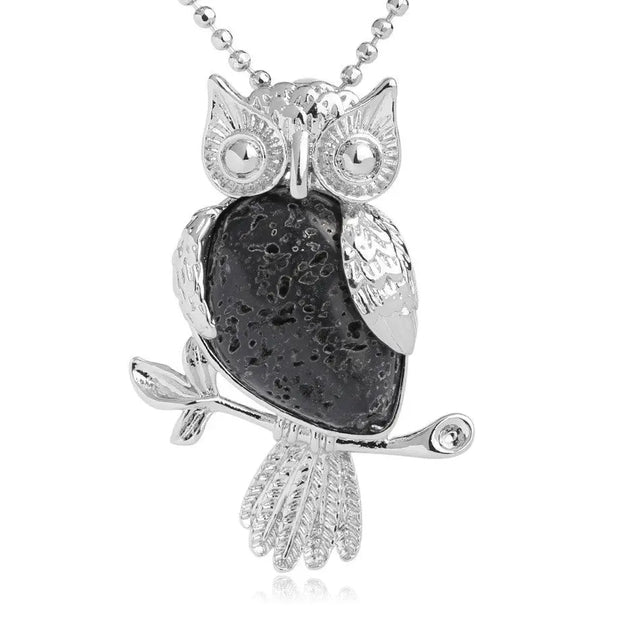 Pendentif hibou en pierre de lave, collier original - Mes Bijoux En Pierres Naturelles