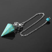 Pendule de radiesthésie en turquoise avec symbole pentacle - Mes Bijoux En Pierres Naturelles