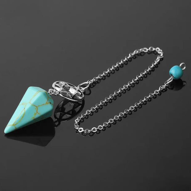 Pendule de radiesthésie en turquoise avec symbole pentacle - Mes Bijoux En Pierres Naturelles