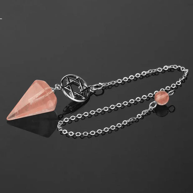 Quartz Rose Cerise Pendule ésotérique avec Pentacle - Mes Bijoux En Pierres Naturelles