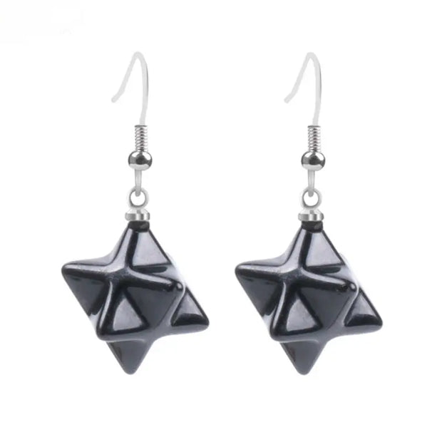 Créoles en obsidienne noire Merkaba - Mes Bijoux En Pierres Naturelles