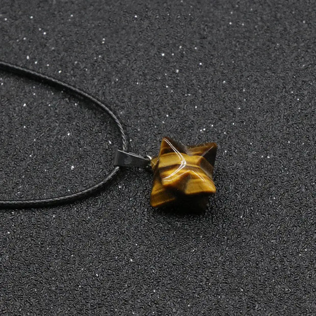 Pendentif Merkaba en Oeil de Tigre sur Collier - Mes Bijoux En Pierres Naturelles