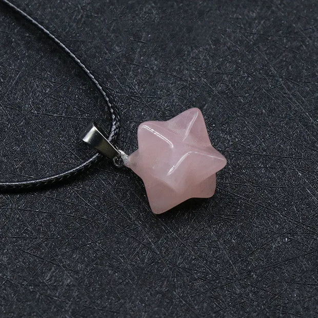 Sautoir talisman Merkaba en quartz rose - Mes Bijoux En Pierres Naturelles