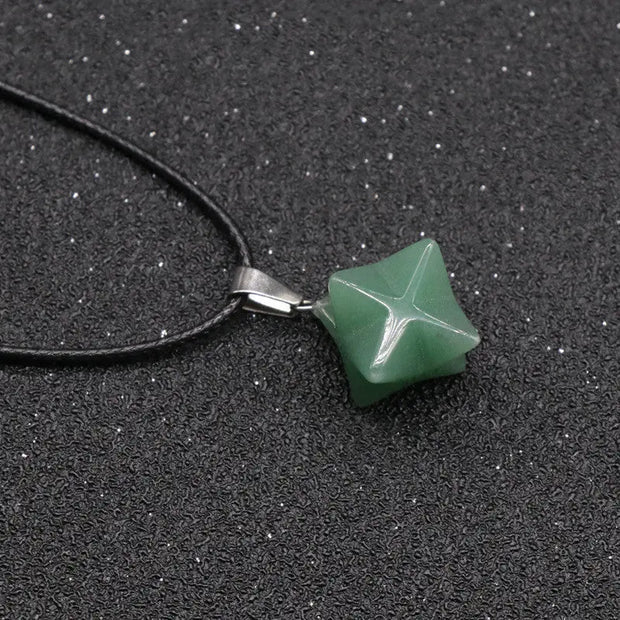 Sautoir pendentif aventurine verte Merkaba - Mes Bijoux En Pierres Naturelles