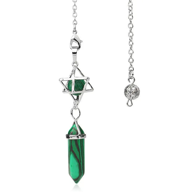 Amulette pendule géométrique en malachite verte - Mes Bijoux En Pierres Naturelles