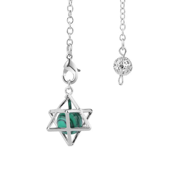Pendule ésotérique en malachite avec perle merkaba - Mes Bijoux En Pierres Naturelles