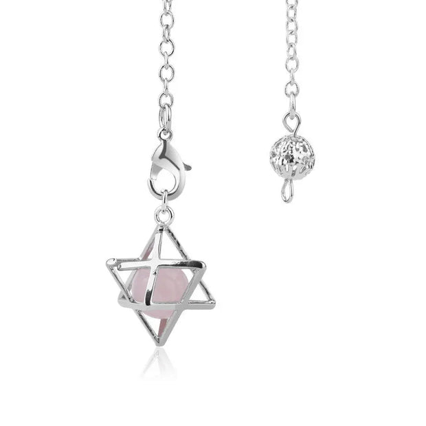 Pendule ésotérique Merkaba avec gemme en quartz rose - Mes Bijoux En Pierres Naturelles
