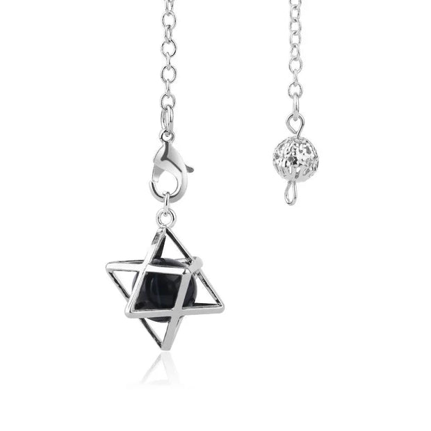 Pendule ésotérique en perles d'obsidienne noire Merkaba - Mes Bijoux En Pierres Naturelles