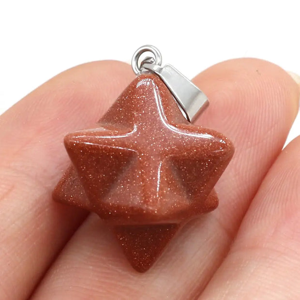 Collier avec pendentif en pierre de sable rouge Merkaba - Mes Bijoux En Pierres Naturelles