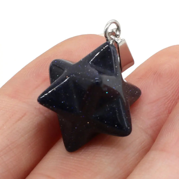 Collier en pierre de sable bleu Merkaba - Mes Bijoux En Pierres Naturelles
