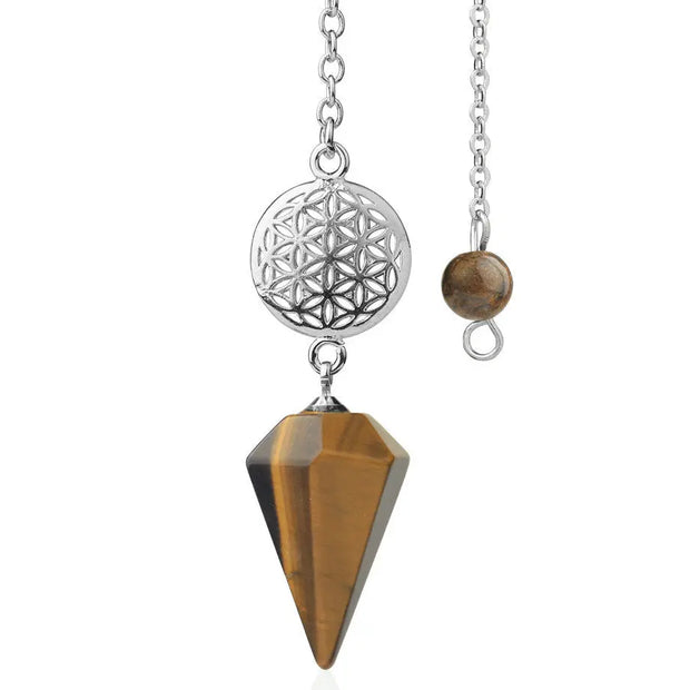 Bijou divinatoire en oeil de tigre, motif fleur de vie - Mes Bijoux En Pierres Naturelles