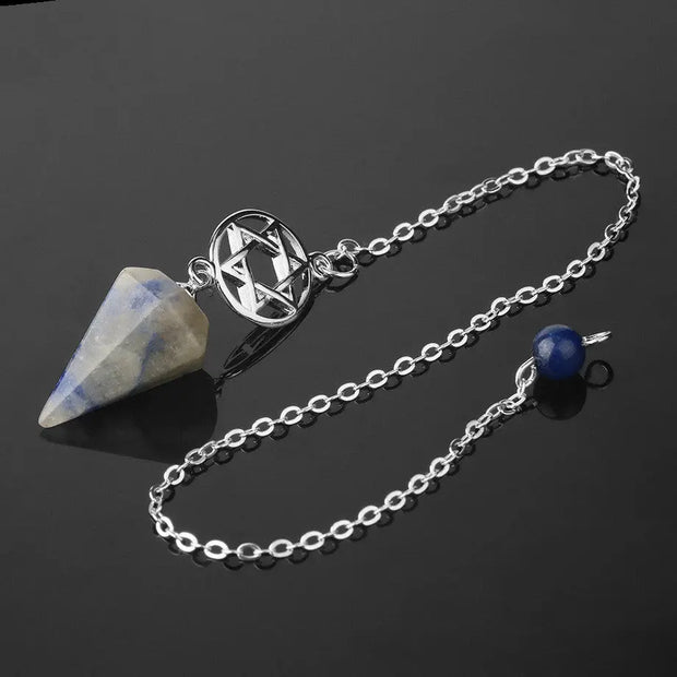 Amulette pendule en sodalite avec symbole pentacle - Mes Bijoux En Pierres Naturelles
