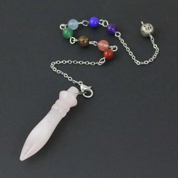 Amulette pendule quartz rose chakras égyptienne - Mes Bijoux En Pierres Naturelles