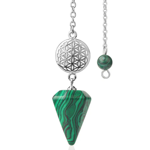 Pendule ésotérique en malachite avec motif fleur de vie - Mes Bijoux En Pierres Naturelles
