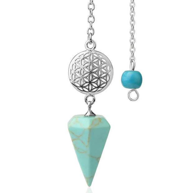 Amulette turquoise en forme de pendule fleur de vie - Mes Bijoux En Pierres Naturelles