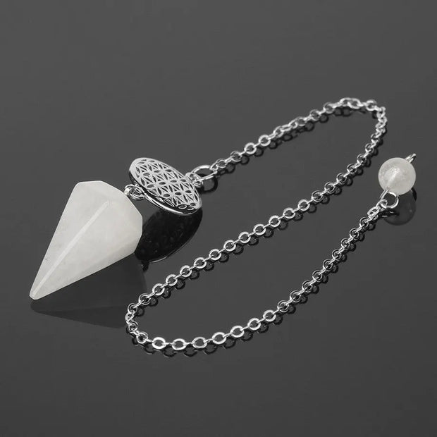 Pendule divinatoire en cristal de roche avec motif fleur de vie - Mes Bijoux En Pierres Naturelles