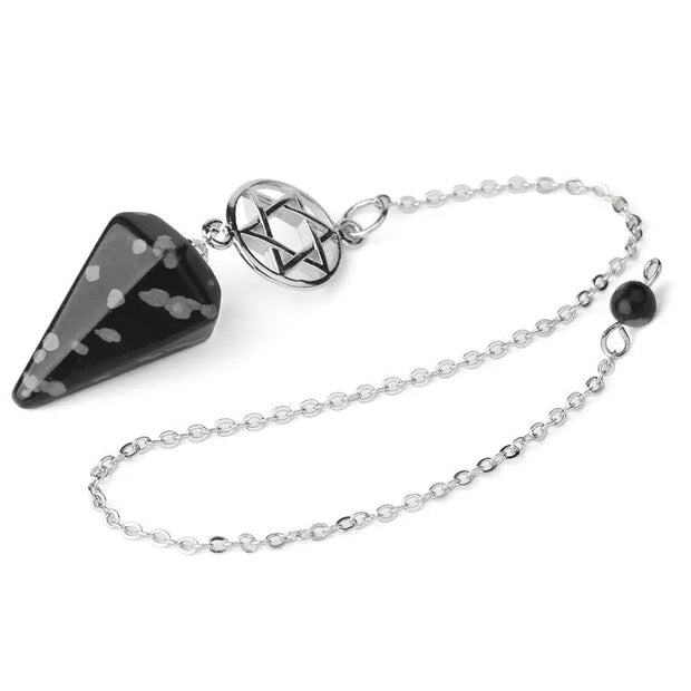 Pendule ésotérique pentacle en obsidienne neige - Mes Bijoux En Pierres Naturelles