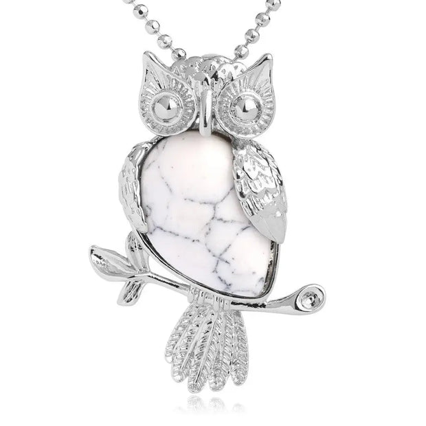 Pendentif hibou en turquoise blanche - Mes Bijoux En Pierres Naturelles