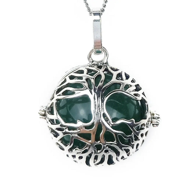 Collier ornemental avec aventurine verte et perle symbole arbre de vie - Mes Bijoux En Pierres Naturelles
