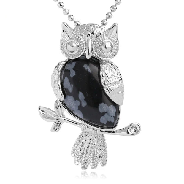 Pendentif hibou en obsidienne neige pour collier - Mes Bijoux En Pierres Naturelles