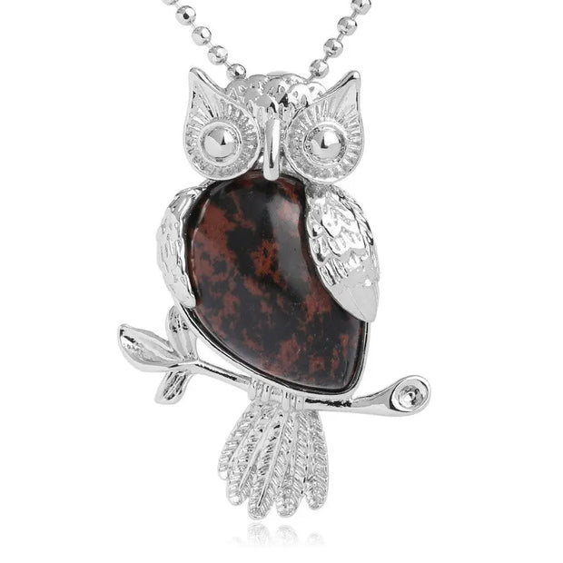Sautoir amulette chouette en obsidienne acajou - Mes Bijoux En Pierres Naturelles