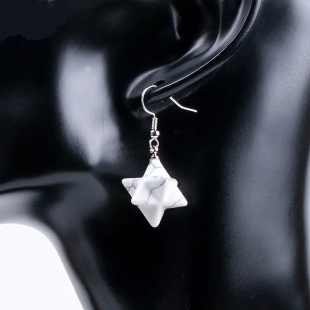 Créoles Merkaba en turquoises blanches - Mes Bijoux En Pierres Naturelles