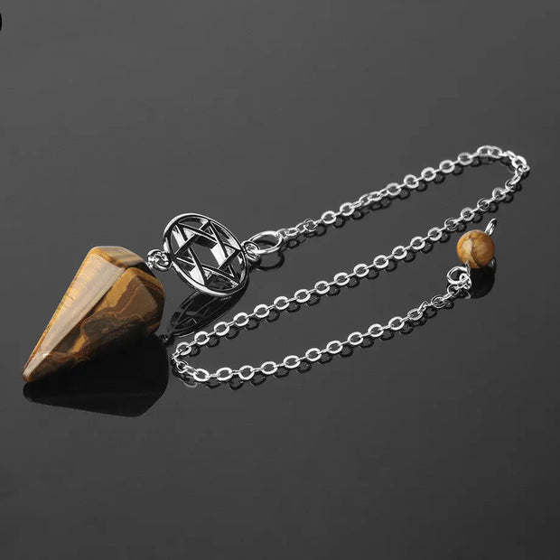 Pendule ésotérique en pierre d'œil de tigre et pentacle - Mes Bijoux En Pierres Naturelles
