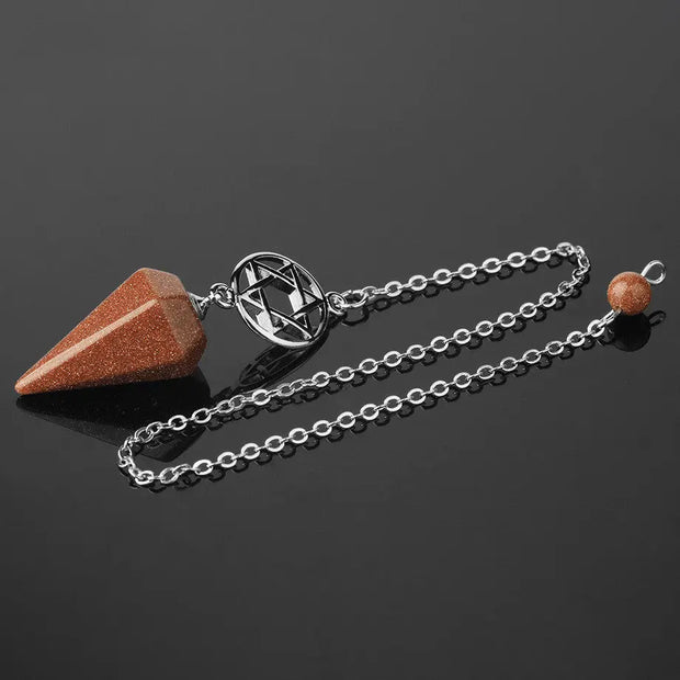 Pendule ésotérique en pierre de sable rouge avec symbole pentacle - Mes Bijoux En Pierres Naturelles