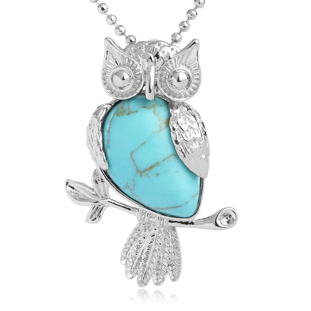 Pendentif hibou avec pierre turquoise - Mes Bijoux En Pierres Naturelles