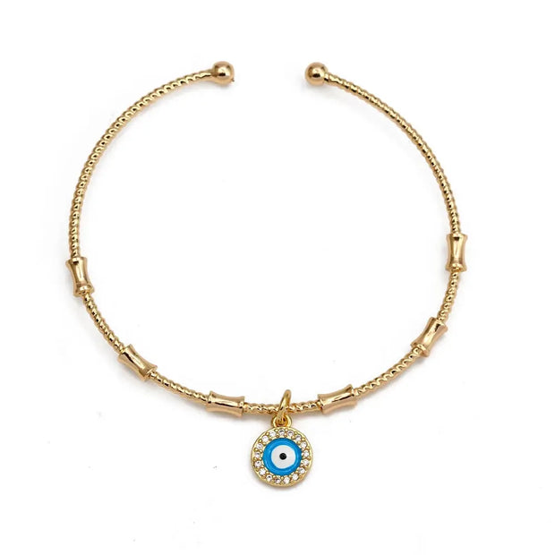 Bracelet rigide en or avec pierre œil de tigre turquoise - Mes Bijoux En Pierres Naturelles