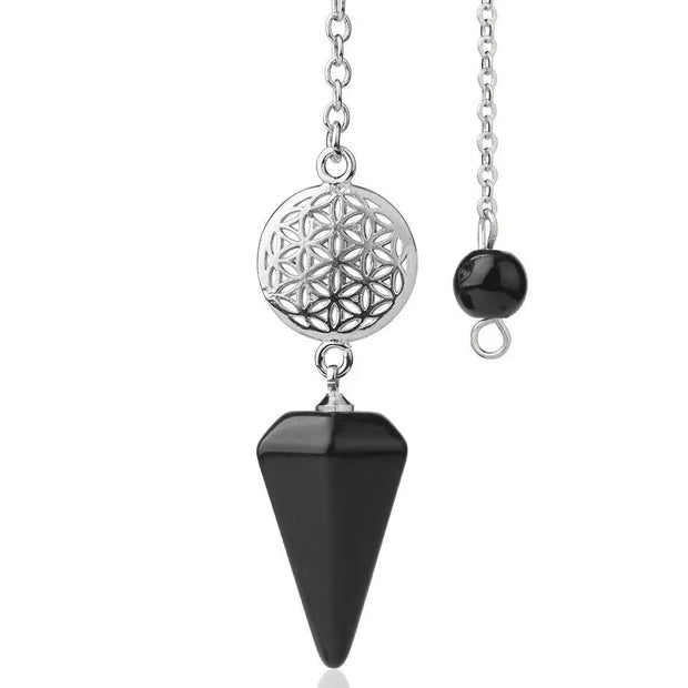 Amulette pendule en obsidienne motif fleur de vie - Mes Bijoux En Pierres Naturelles