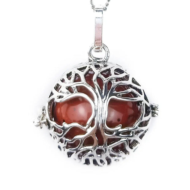Pendentif arbre de vie en jaspe rouge avec perle - Mes Bijoux En Pierres Naturelles