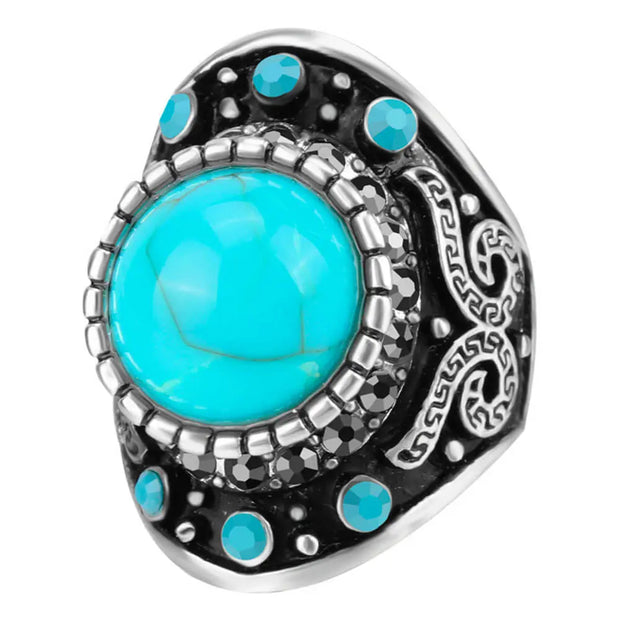 Chevalière pierre turquoise en acier obscur - TurquiAura - Mes Bijoux En Pierres Naturelles