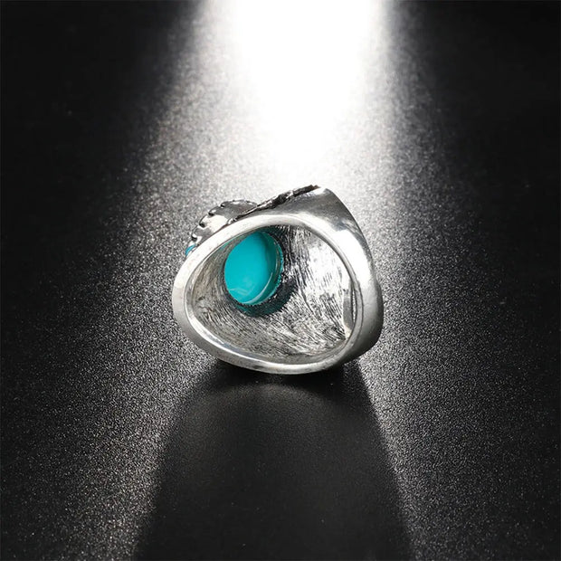 Chevalière pierre turquoise en acier obscur - TurquiAura - Mes Bijoux En Pierres Naturelles