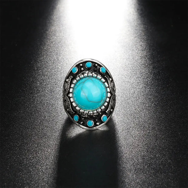 Chevalière pierre turquoise en acier obscur - TurquiAura - Mes Bijoux En Pierres Naturelles