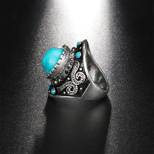 Chevalière pierre turquoise en acier obscur - TurquiAura - Mes Bijoux En Pierres Naturelles
