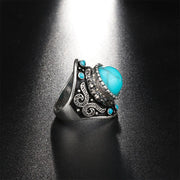 Chevalière pierre turquoise en acier obscur - TurquiAura - Mes Bijoux En Pierres Naturelles