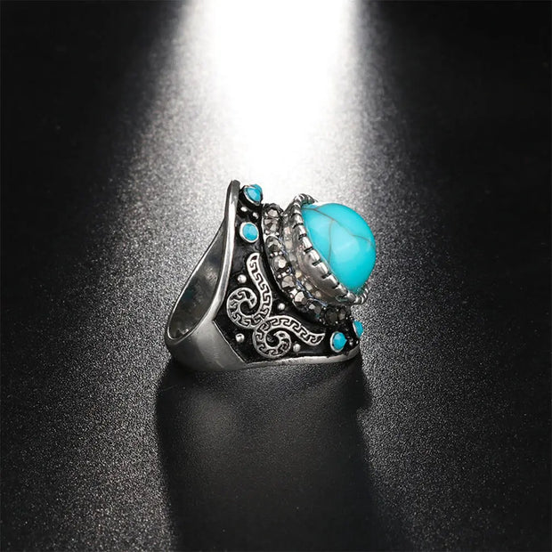 Chevalière pierre turquoise en acier obscur - TurquiAura - Mes Bijoux En Pierres Naturelles