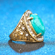 Chevalière en or ornée de pierre turquoise et cristaux - Mes Bijoux En Pierres Naturelles