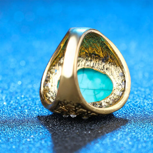 Chevalière en or ornée de pierre turquoise et cristaux - Mes Bijoux En Pierres Naturelles