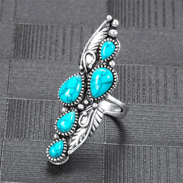 Anneau femme avec pierres turquoise en forme de gouttes - Mes Bijoux En Pierres Naturelles