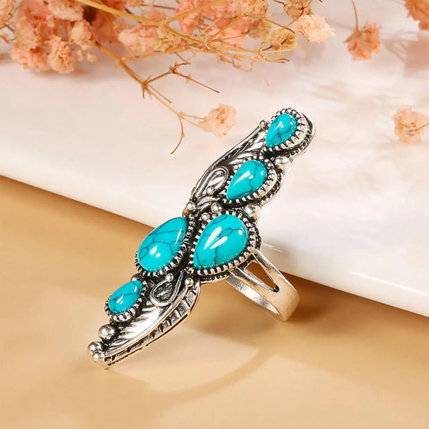 Anneau femme avec pierres turquoise en forme de gouttes - Mes Bijoux En Pierres Naturelles