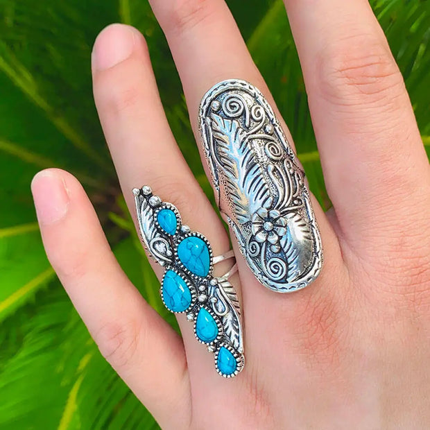 Anneau femme avec pierres turquoise en forme de gouttes - Mes Bijoux En Pierres Naturelles