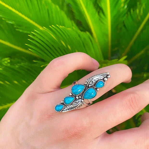 Anneau femme avec pierres turquoise en forme de gouttes - Mes Bijoux En Pierres Naturelles