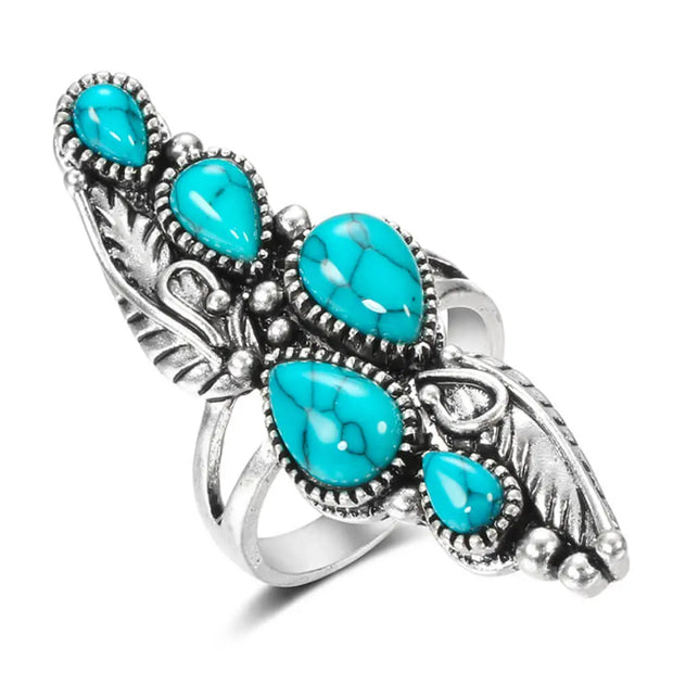 Anneau femme avec pierres turquoise en forme de gouttes - Mes Bijoux En Pierres Naturelles