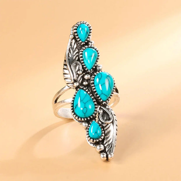 Anneau femme avec pierres turquoise en forme de gouttes - Mes Bijoux En Pierres Naturelles