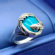 Anneau argenté en turquoise et plumes - Mes Bijoux En Pierres Naturelles