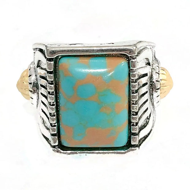 Chevalière carrée ornée de turquoise - Mes Bijoux En Pierres Naturelles