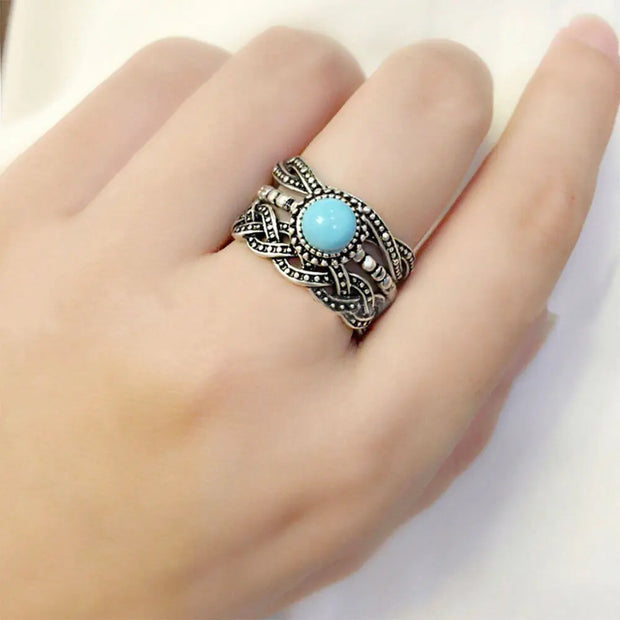 Ensemble de trois anneaux avec pierre turquoise - Mes Bijoux En Pierres Naturelles