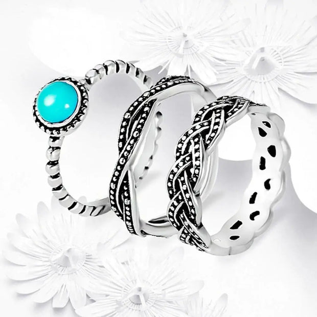 Ensemble de trois anneaux avec pierre turquoise - Mes Bijoux En Pierres Naturelles